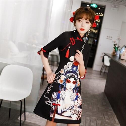 Cheongsam Young 2021 New Improved Traditional Chinese Dress Qipao Cheongsam Dress Short WomenS Printed Oriental Dress 30980