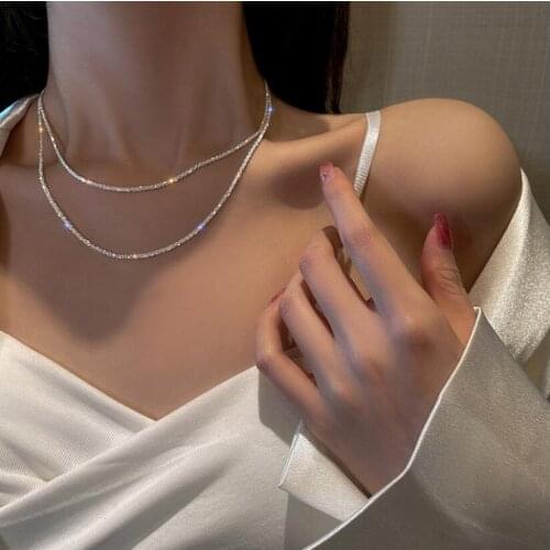 New 925 Sterling Silver Sparkling metal chain Clavicle Choker Necklace For Women Fine Jewelry Wedding Party female Birthday Gift