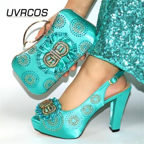 New Fashion Italian Shoes with Matching Bags Set with Rhinestone Italian Shoe and Bag Set for Party In Women Women Pumps Sweet