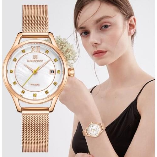 New NAVIFORCE Luxury Crystal Watch Women Rose Gold Steel Mesh Ladies Wrist Watches Bracelet Girl Clock Relogio Feminino