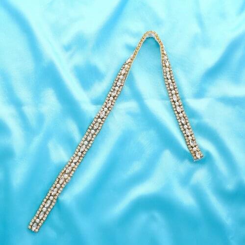 Wholesale Silver Wedding Dresses Crystal Applique Accessories Beaded Garment Wide Pearl DIY Handmade Bridal Rhinestone Gold S170