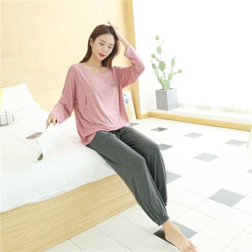Fdfklak Modal Maternity Pajamas Long Sleeve Lounge Wear Breathable Nursing Mothers Spring Autumn Clothes For Pregnant Women