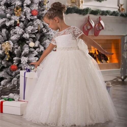 Short Sleeves Ivory Flower Girl Dresses for Wedding Bridesmaid Formal Occasion First Communion Gowns
