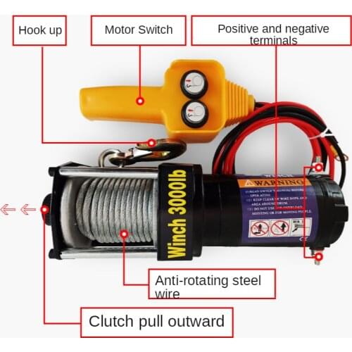 3000 Lbs 12V/24V Hoisting Winch Electric Winch Steel Cable Off-road Winch Electric Winch with Winch Rope Car WinchHandle/remote