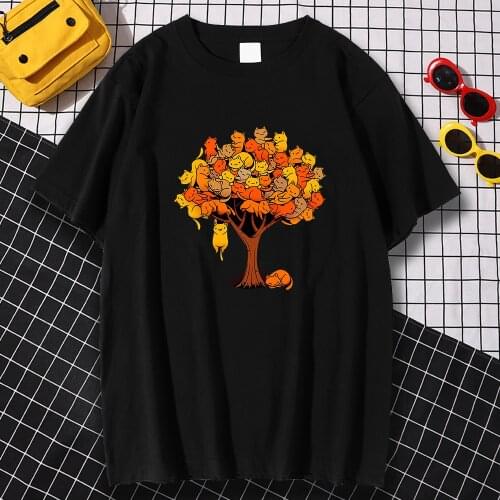 Cat Tree Cartoons Casual Prints Mans T-Shirt Fashion Vintage Tops Loose Crewneck T Shirts Breathable Summer T-Shirt Men New