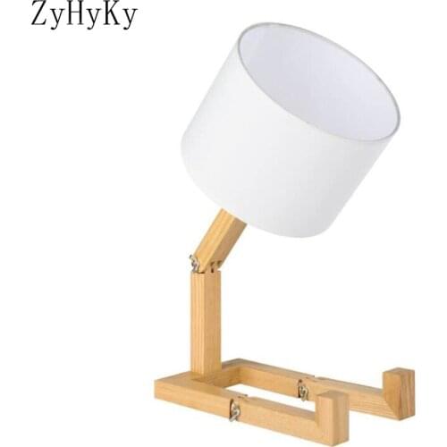 Robot Bedside Lamp Fabric Lampshade Match Foldable Solid Wood Body Creative E27 Screw Table Lamp for Bedroom Living Room