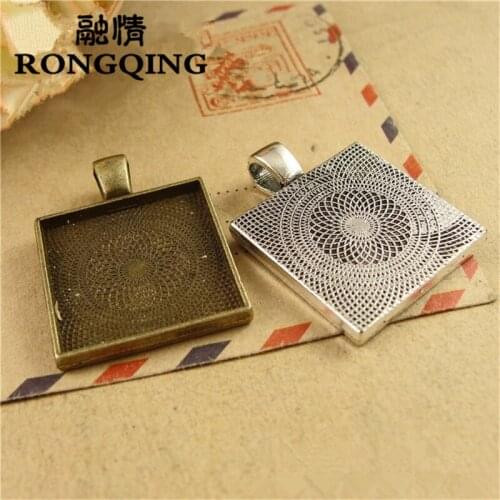 RONGQING Vintage 50pcs/lot Simple Square Pendant Jewelry Charms 20mm Square Cabochon Base Settings DIY Jewelry Making