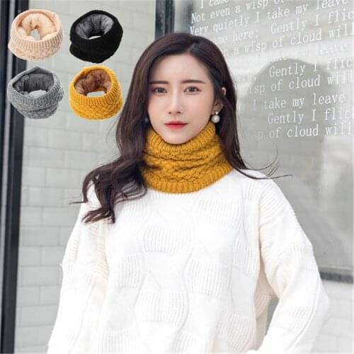 New Women Solid Chunky Warm Collar Neckerchief Breathable Knitted Wool Scarf Neck Warmer Cowl Breathable Circle Carves