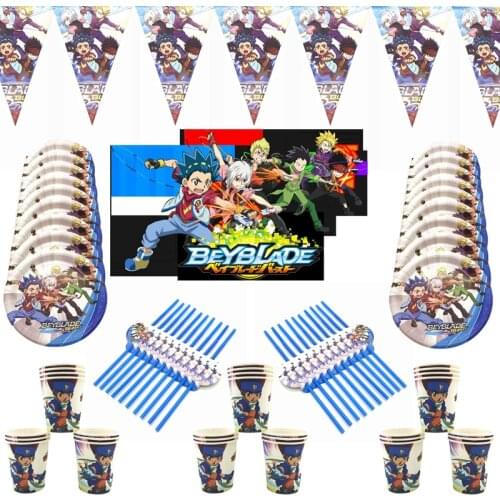 Beyblade Burst Plate Straw Baby Shower Flag Cup Happy Birthday Party Decorations Hanging Banner Kids Favors Tableware Supplies