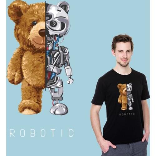Robotic bear Heat-sensitive patches Heat Transfer PVC Patch Vinyl Sticker For Clothes Patches for Clothing DIY T-shirt