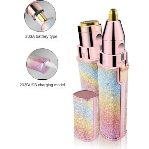 2 IN 1 Rechargeable Electric Eyebrow Trimmer Epilator Female Body Facial Lipstick Shape Hair Removal Mini Painless Razor Shaver
