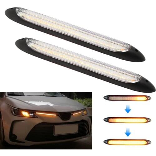 2pcs Universal Car LED Daytime Running Light DRL With Turn Signal Lamp Headlight Sequential Flow Day Light Auto Modified 12V