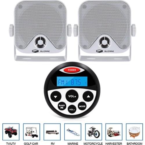 Waterproof Radio Boat Audio Marine Stereo Bluetooth Receiver FM AM MP3 Player For UTV Yacht Pool Motorcycle+4inch Marine Speaker