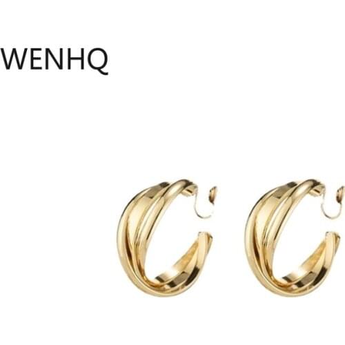 WENHQ Hot Sale Golden C Shape Clip on Earrings Hoop Non Pierced Cute Mosquito Coil Swirl Earrings Ear Cuff Jewelry Accessory New