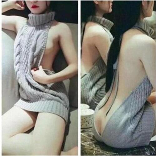 Cosplay Sexy Girl Virgin Killer Turtleneck Sleeveless Pullover Backless Sweaters