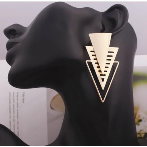 Big Triangle Dangle Earring for Woman Stripe Geometric Round Square Metal Exaggerated Drop Earrings Party Jewelry Punk Girl Gift