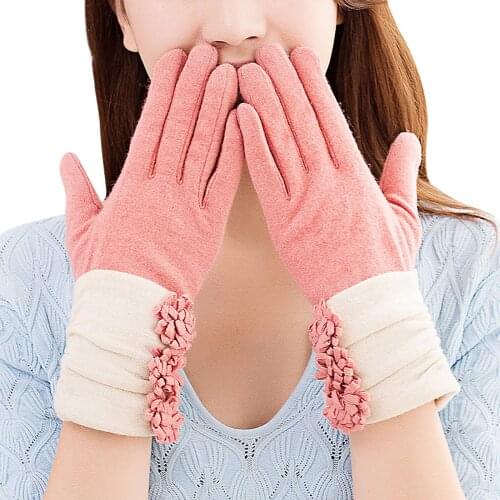 Womens Wool Plus Velvet Touch Screen Gloves Korean Sweet And Fresh Thin Section Warmth Full Finger Cycling Ski Outdoor Gloves