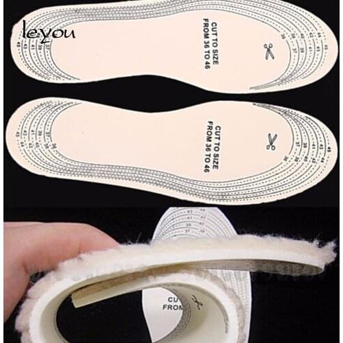 Leyou Unisex Wool Winter Insoles Fur Shoe Pad Soft Warm Shoe Insole Pad Thermal Imitation Men Women Heated Insoles