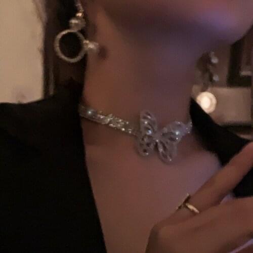 1PC Beautiful Butterfly Crystal Choker Necklaces for Women Shine Short Rhinestone Necklaces Statement Jewelry Accessories