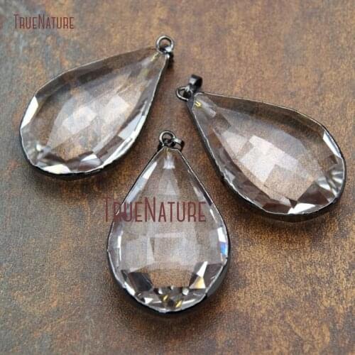10Pcs Designer Glass Crystal Pendant Gunmetal Plated Faceted Tear Drop Pendant 53x30mm PM13687
