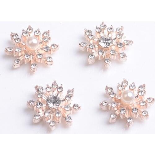 10 Pieces/Lot 15*15mm Metal Rhinestone Crystal Pearl Flower Ornaments Clothing Findings DIY Jewelry Making