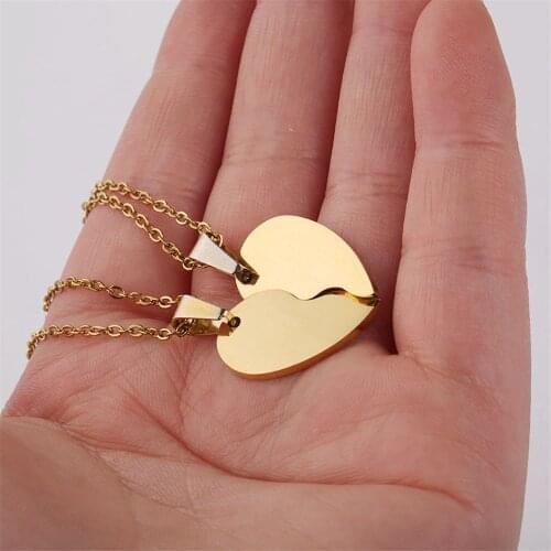 2pcs/lot Stainless Steel Heart Couple Necklace Pendant For Men Women Shiny Gold Double Heart Puzzle Pendant