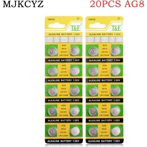 20pcs / 2cards AG8 391 sr1120w sr55 tr1120 alkaline button battery watch alkaline battery AG8 lr1120 191 v381 V391