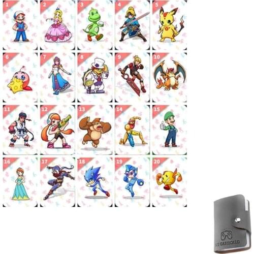 20pcs big cards of Super Smash Bros NFC Cards SSB Card NS Switch Wiiu 3DS With Leather Case