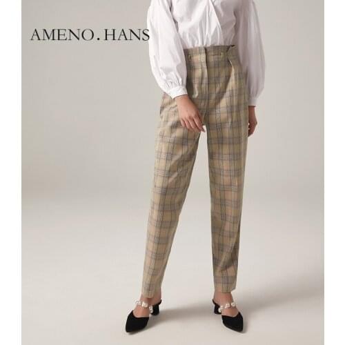 2021 High waist women plaid pants casual loose trousers women sweatpants