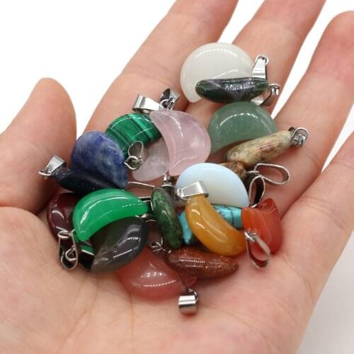 2Pcs Natural Stone Pendant Moon Shape India Agates/Opal Pendant for Fashion Jewelry DIY Make Women man Necklace Earrings