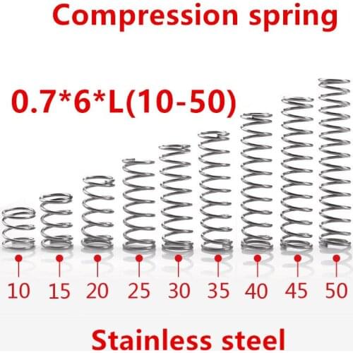 50pcs/lot 0.7*6*10/15/20/25/30/35/40/45/50mm spring 0.7mm stainless steel Micro small Compression spring