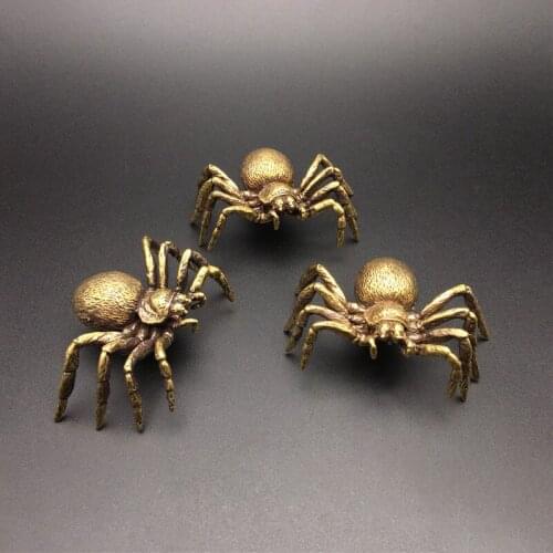 Antique Copper Spider Figurines Miniatures Desktop Ornament Decorations Crafts Simulation Animal Tea Pet Collection Home Decors