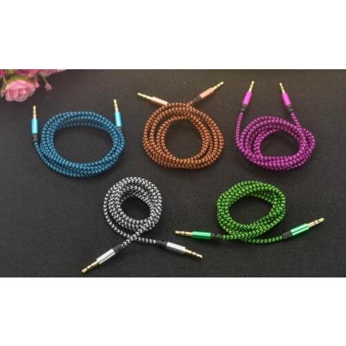 500pcs/lot Aux Cable 3.5mm Jack Audio Cable Nylon Kabel Male to Male 1m Plug Aux Cord for For Car iphone 5 6 Samsung