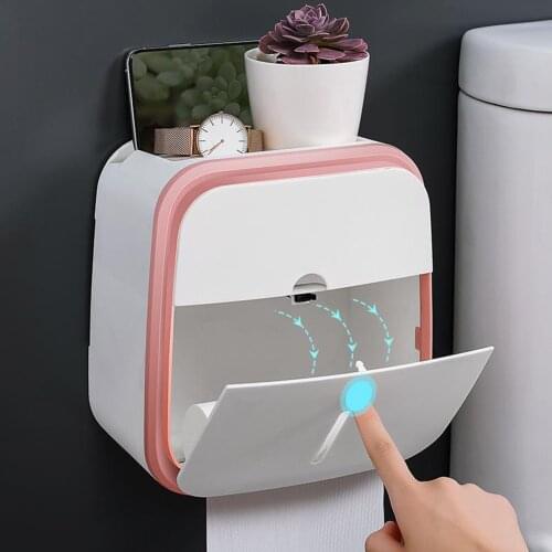 Toilet Paper Holder Organizer Adhesive Wall Mounted Bathroom Tissue Box Rack