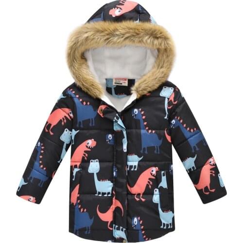 Kids Coats Thick Warm Outwear Autumn Winter Jackets For Boys Girls Children Print Hooded Long Fur Collar Coat Baby Clothes