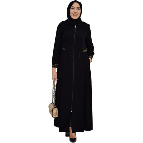 MC2020 Women Hijab clothing Zippered Abaya Muslim Abaya Dress Maxi Kaftan dresses for women skirt Cross stitch embroidered