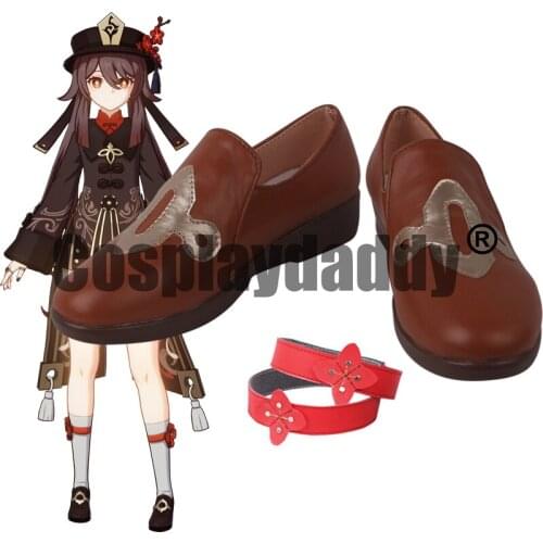 Genshin Impact Liyue Wangsheng Funeral Parlor Fragrance in Thaw Hu Tao Plum Blossom Bouquet Cosplay Brown Slip-on Shoes S008