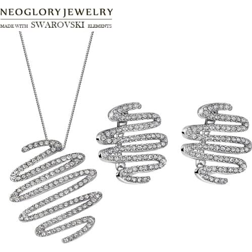 Neoglory Rhinestone Jewelry Set Elegant Geomeric Copper Luxuriant Necklace & Earrings Embellished With Crystals From Swarovski