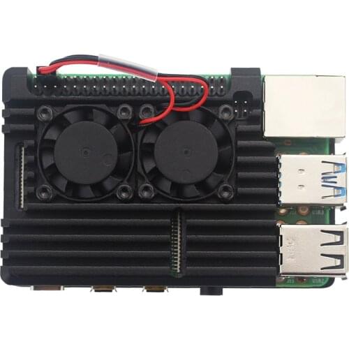 For Raspberry Pi4 Model B Dual Fans CNC Aluminum Alloy Case Metal 4 Color Armor Shell with Heat Sinks for Raspberry Pi 4B/3B+/3B