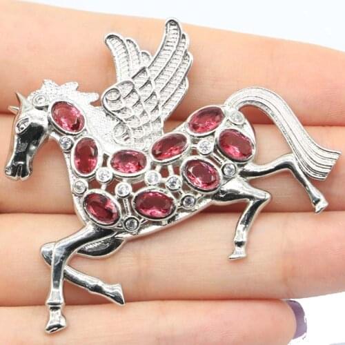 56x45mm Fabulous Pegasus Created Pink Raspberry Rhodolite Garnet CZ Birthday Gift Silver Pendant Daily Wear Wholesale