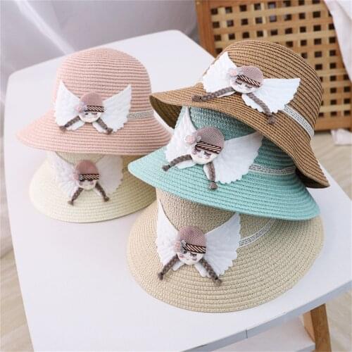 Summer Straw Hat Girls 2-8 Age Beach Hat Tourism Sun Hat Flower Children Sun Hat And Bag Set 2021 Adjustable Foldable Sun Hats