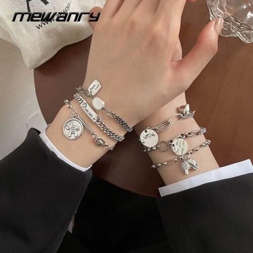 Mewanry 925 Sterling Silver Bracelet Trend Punk Hip Hop Vintage Couples Creative Smiley Elephant Jewelry Party Gifts Wholesale