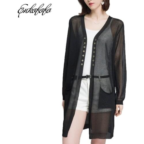 Fashion Long Sweater Women Beach Thin Cardigan Ladies Tops Spring Summer Double Breasted Knitted Loose Sweaters Rebecas Mujer