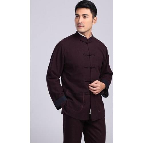 2019 New Arrival Chinese Mens Wool Jacket Autumn Winter Thick Outwear Mandarin Collar Kung Fu Coat M L XL XXL XXXL