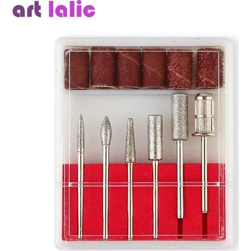 6Pcs Nail Art Drill Bit Replace Sandpaper Head Set with Case Gel Polish Tips Grinding Polishing Shaping Machine Rotary Tool Kits