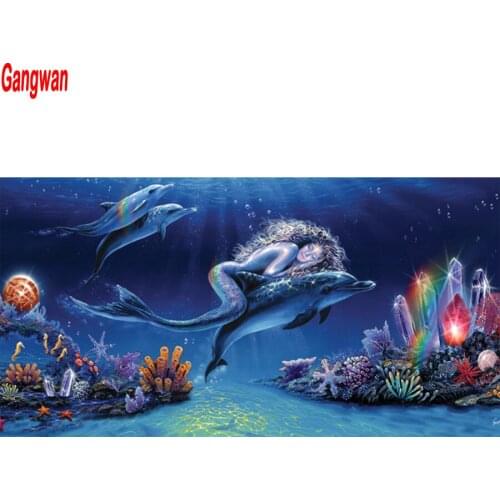 New 5D DIY Diamond Painting Dolphin Mermaid Embroidery Full Square round Diamond Cross Stitch Rhinestone Mosaic Painting decor