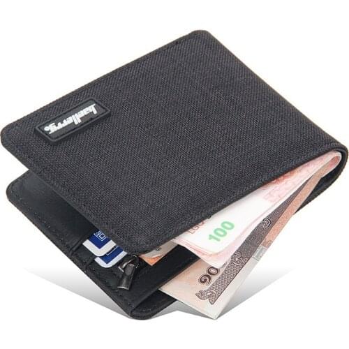 New Mens Short Leather Wallet Korean Version Canvas Multi-card Open Zipper Wallet
