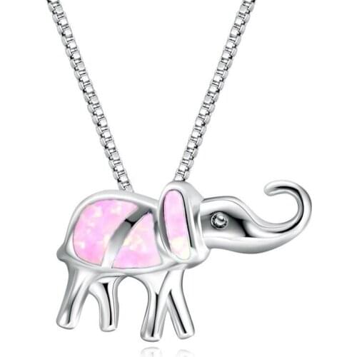 Cute Elephant Imitation Fire Opal Necklace Fashion Animal Desgin Pendant Necklace Statement Bohemian Jewelry for Women