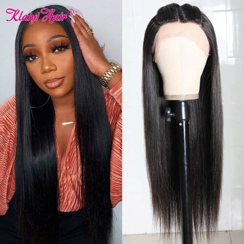 Klaiyi Malaysian Bone Straight Human Hair Lace Wig Three Part Highlight Lace Wigs For Women Ombre Brown Remy Hair T Part Wigs