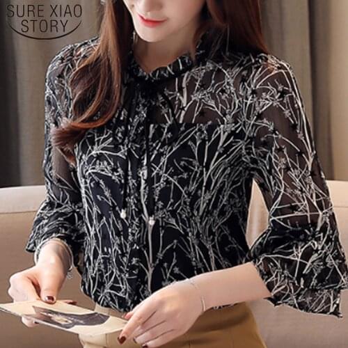Casual Summer Women Clothing Women Tops and Blouse Blusas Mujer De Moda 2019 Three Quarter Print Chiffon Blouse 4638 50